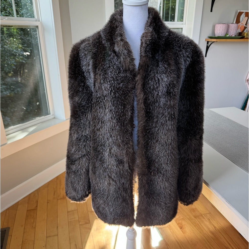 Vintage Hilmoor Brown Gray Fur Coat Jacket Luxury Fits Size Small Medium